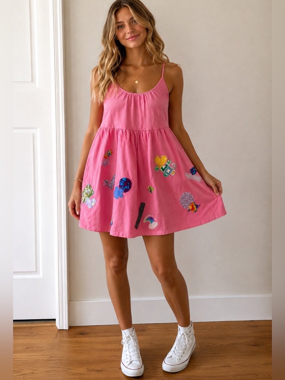 Z Supply Pink Patchwork Mini Dress Size Medium Whimsical Artsy Dopamine Coquette